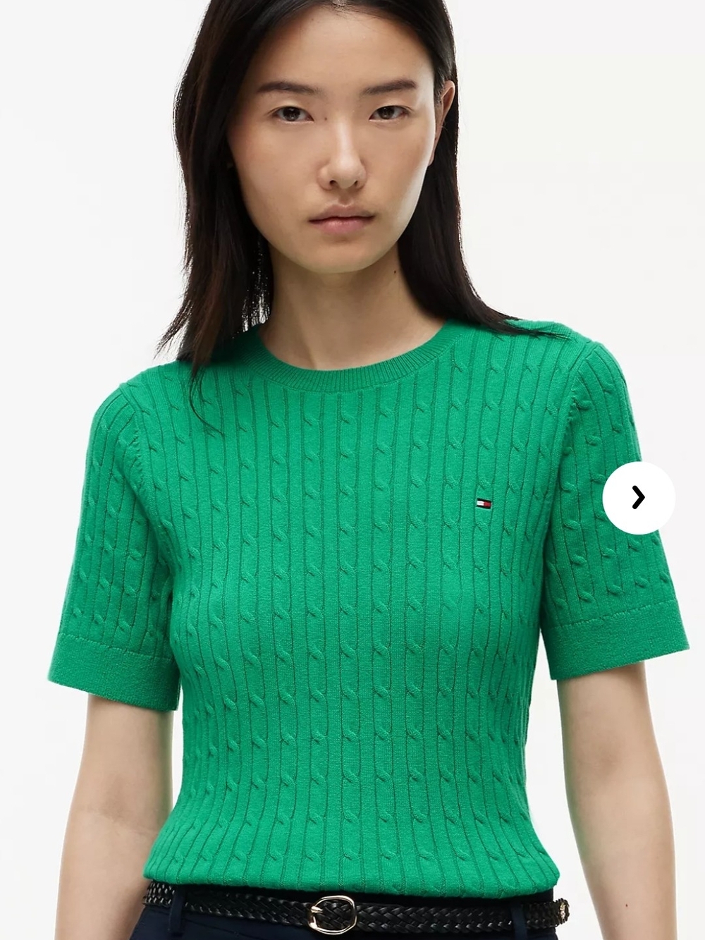 Tommy Hilfiger Green Cable-Knit Short Sleeve Sweater